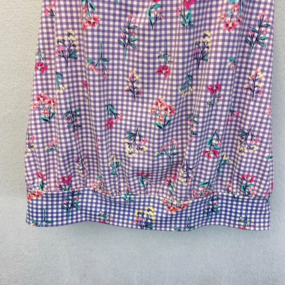 Lands' End Wirefree Tankini Top Womens 6 Purple Gingham Floral Comfy Modest Swim